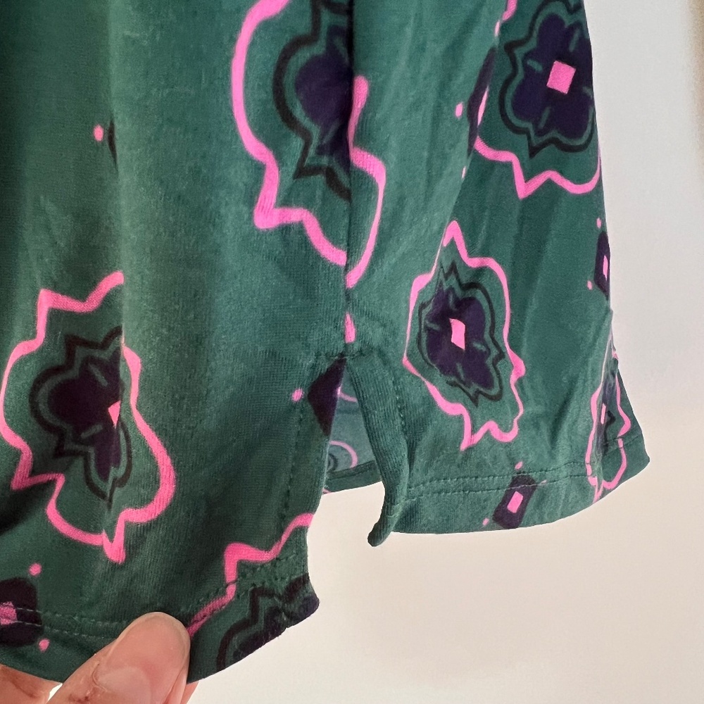 Room Service Coat Style Pajama Set Emerald Green Pink Cozy Holidays Wicked XS - Picture 10 of 14
